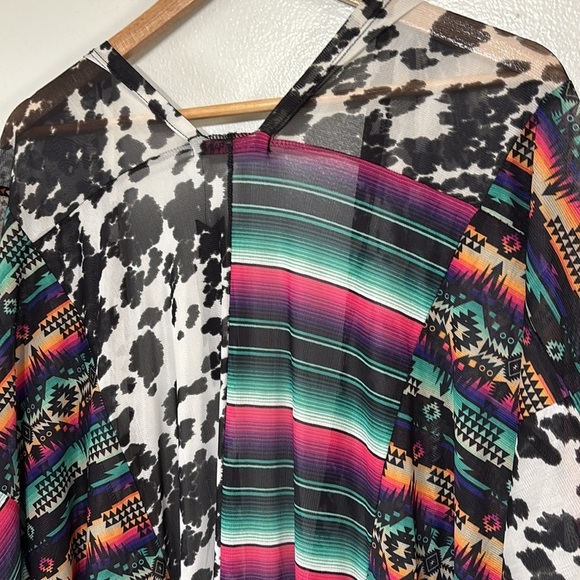 Crazy Train Cow Print Multicolor Aztec Patterned Kimono Caridgan Size O/S - Picture 6 of 7